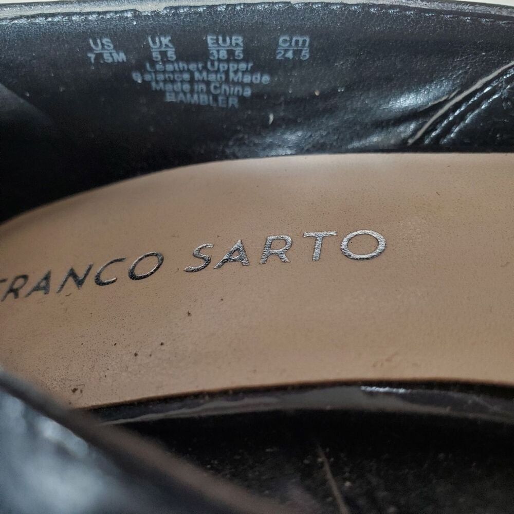 Franco Sarto Heels 7.5 Black Leather Almond Toe Shoes 2.5" Classic Slip-on Pumps - Picture 4 of 9